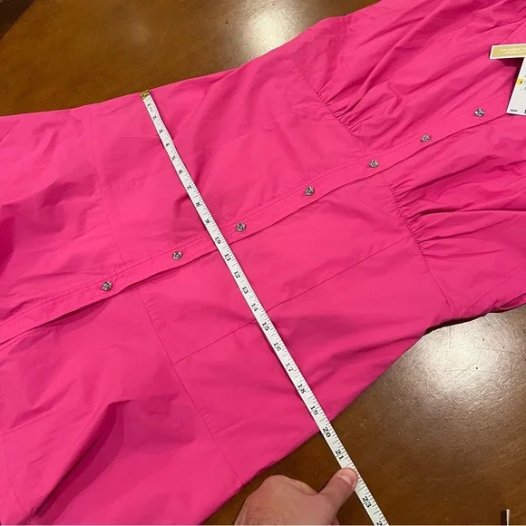 NEW $225 MICHAEL MICHAEL KORS Pleated Cap Sleeve Mini Dress Pink Medium Shirt - Picture 14 of 16